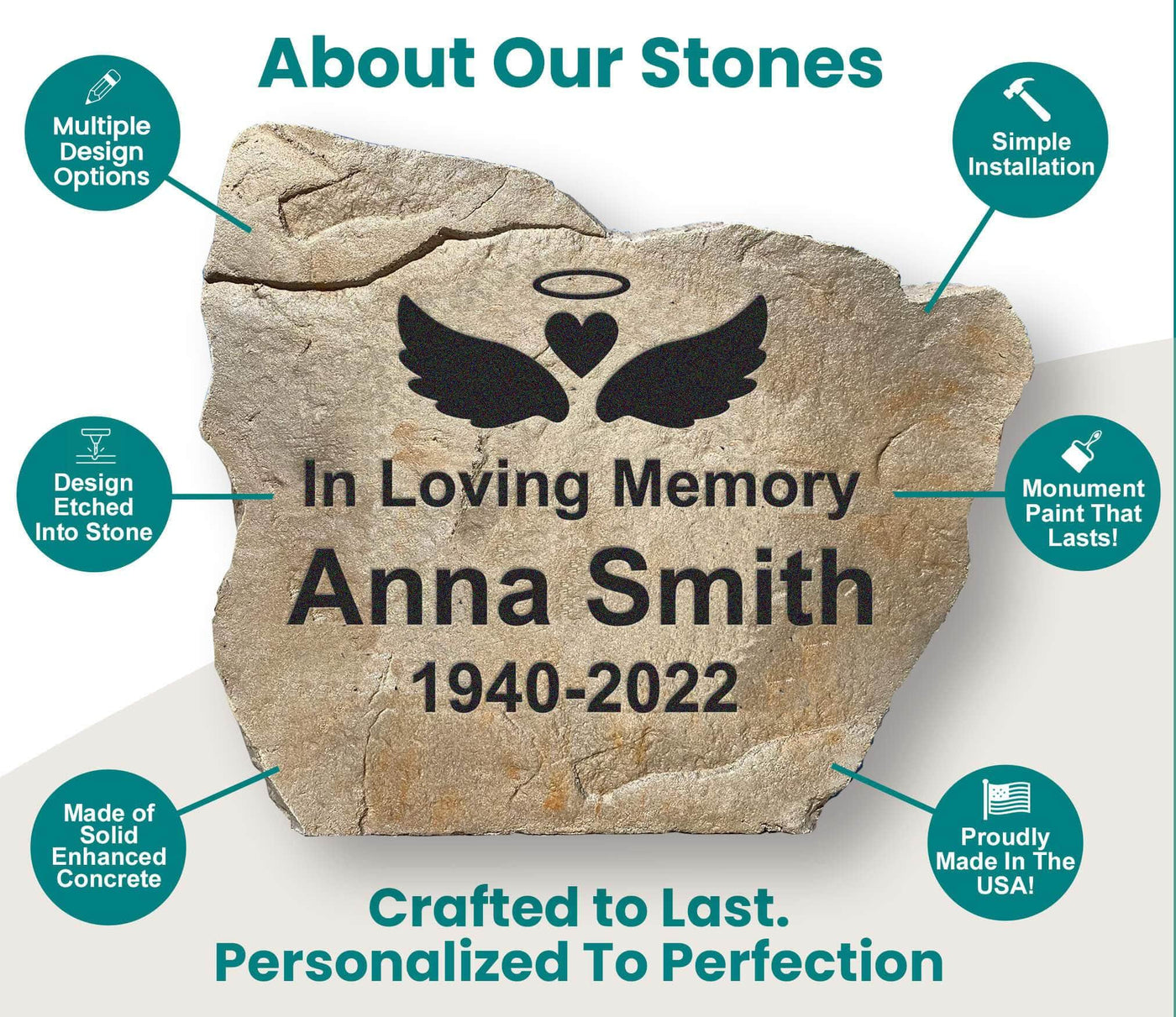 Angel Wings & Heart Memorial Stone