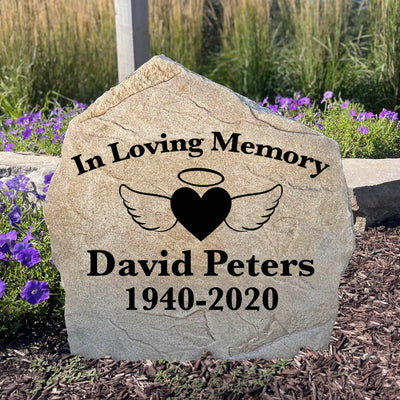 Angel Wings & Heart Memorial Stone